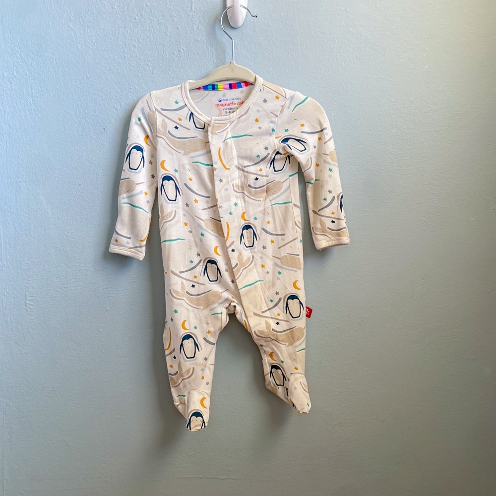 Magnetic Me Penguin Print Cream Footie
